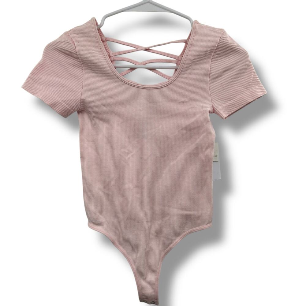 NEW Light Pink Lattice Back Bodysuit XS Coquette Blush Thong Ultra Flirt - Picture 4 of 10